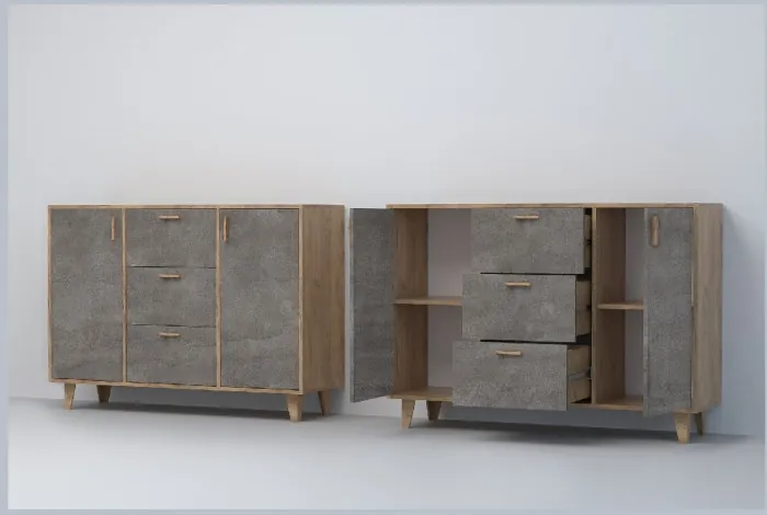 Эго Комод К-2 НГ (Глянец Белый/Бетон Светлый)