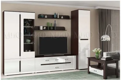 Модульная гостиная Ким, композиция 1 (Белый глянец, Венге)
