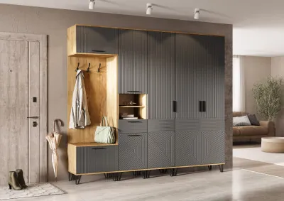 Флэш Прихожая, вариант №1, Браш графит/Дуб крафт