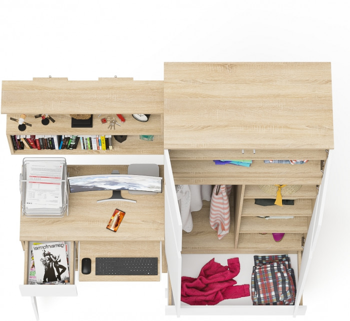 Мори Стол компьютерный МС-1 левый + Шкаф МШ900.1 + Антресоль МА900.1 + Полка 900, цвет дуб сонома/белый, ШхГхВ 180,4х50,4х234,2 см., НЕ ун. сб.