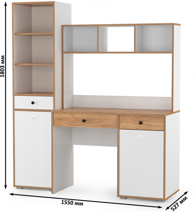 Вуди Компоновка № 05, цвет белый премиум/дуб крафт золотой, ШхГхВ 155х52,7х180,3 см., универсальная сборка