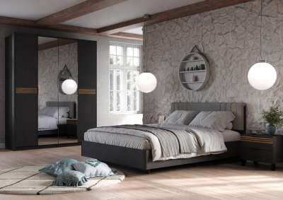 Модульная спальня Нао, набор №4, Графит/Профиль МДФ Дуб вотан