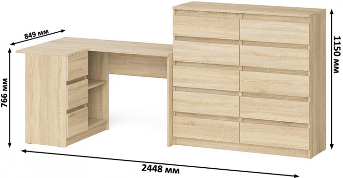 Мори компьютерный стол МС-16 левый + Комод МК1200.10, дуб сонома