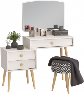 Афина Спальня 4-25901М1к.с. Трюмо + Банкетка 6-5132ТКчёр Юна, цвет кашемир серый/ткань чёрная, ШхГхВ 105х38,6х129 + 33х33х45 см., универс. сб.