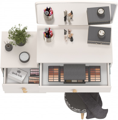 Афина Спальня 4-25901М1к.с. Трюмо + Банкетка 6-5132ТКчёр Юна, цвет кашемир серый/ткань чёрная, ШхГхВ 105х38,6х129 + 33х33х45 см., универс. сб.