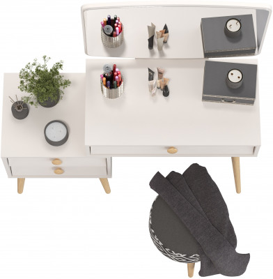 Афина Спальня 4-25901М1к.с. Трюмо + Банкетка 6-5132ТКчёр Юна, цвет кашемир серый/ткань чёрная, ШхГхВ 105х38,6х129 + 33х33х45 см., универс. сб.