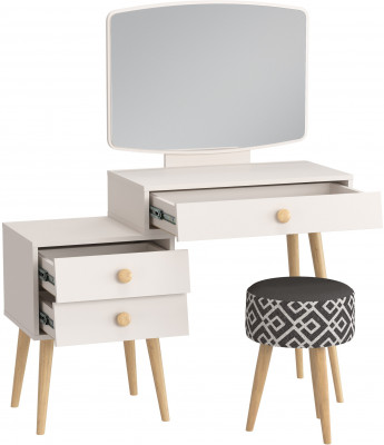 Афина Спальня 4-25901М1к.с. Трюмо + Банкетка 6-5132ТКчёр Юна, цвет кашемир серый/ткань чёрная, ШхГхВ 105х38,6х129 + 33х33х45 см., универс. сб.