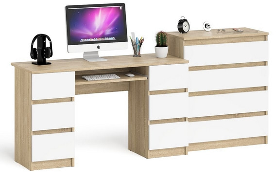 Мори Стол компьютерный МС-2 + Комод МК800.4, цвет дуб сонома/белый, ШхГхВ 215,8х50х94 см., универсальная сборка