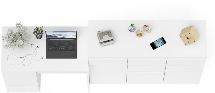 Мори Стол компьютерный МС-6 левый + Комод МК1200.4, цвет белый, ШхГхВ 210,4х50х94 см., выдвижные ящики слева, НЕ универсальная сборка