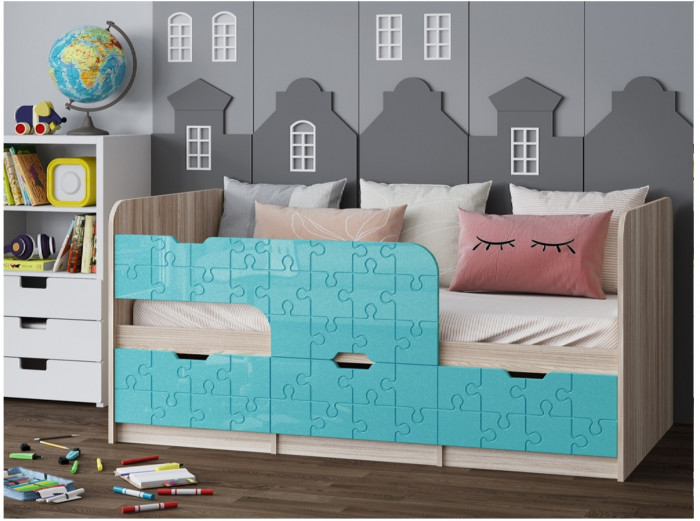 Детская кровать Юниор-9, 80х160 (Белый глянец, Ясень шимо светлый)