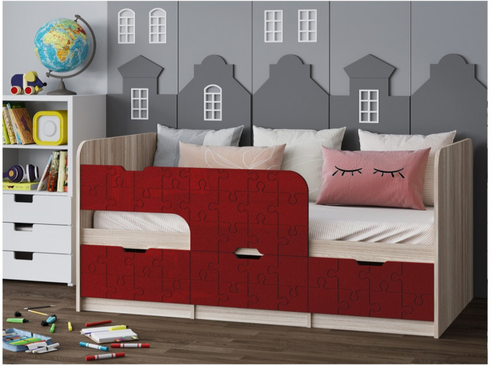 Детская кровать Юниор-9, 80х160 (Белый глянец, Ясень шимо светлый)