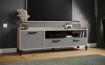 Тумба ТВ Парус-8, Дуб крафт серый/Графит