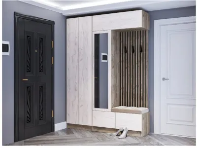 Модульная прихожая "Руэлла", композиция 2 - Крафт серый/Крафт белый