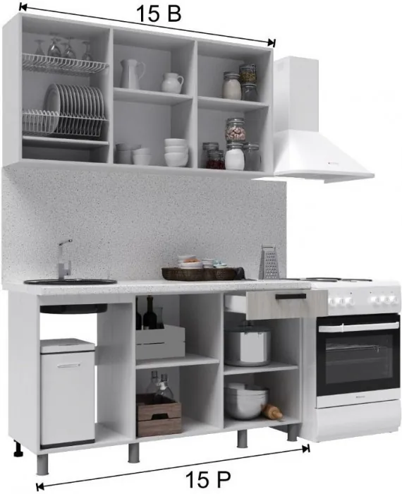 Кухонный гарнитур Танго 1,5м Белый/Дуб шале светлый