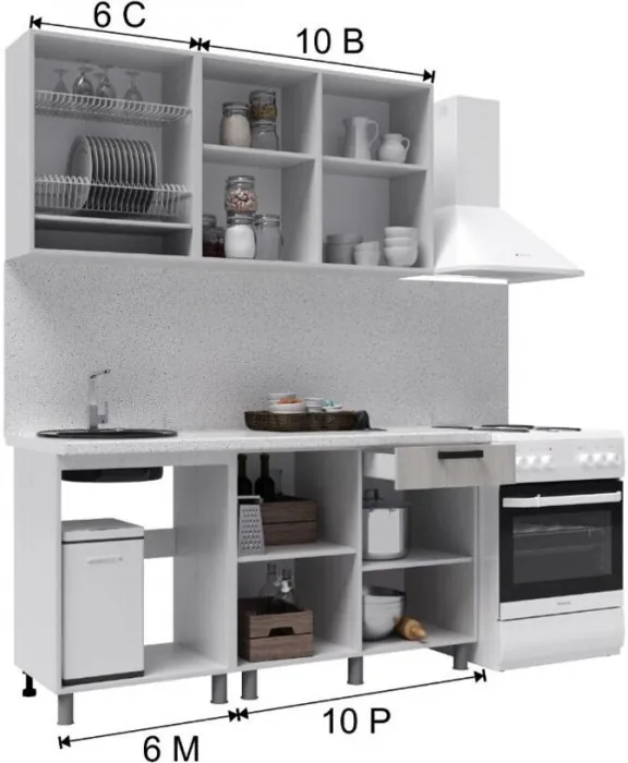 Кухонный гарнитур 1,6м Кантри Дуб канадский/Карбон вулкан