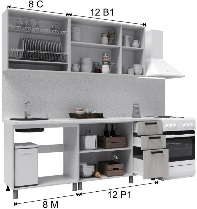 Кухонный гарнитур Танго 2,0м Белый/Дуб шале светлый