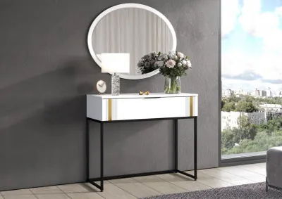 Туалетный столик + Зеркало Эмэ, Белый/молочный золото