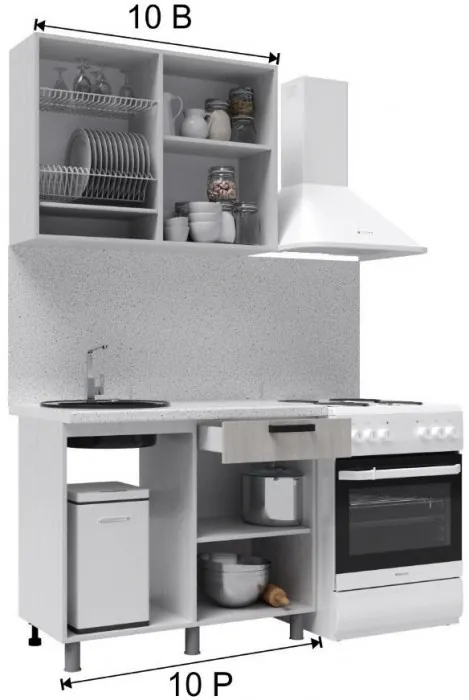 Кухонный гарнитур Марбл 1,0м Мрамор лайт/Мрамор дарк