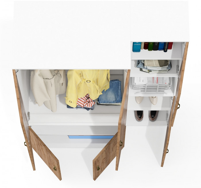 Лидер-8 Модуль Пенал + Шкаф МД 19Б, цвет белый шагрень/крафт золото, ШхГхВ 120х50х190 см., универсальная сборка