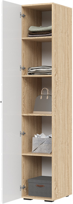 ЛИБЕРТИ ШК 01 Шкаф 400 (400х2100х500) Фасад МДФ БЕЛЫЙ ГЛЯНЕЦ/Корпус ДУБ СОНОМА