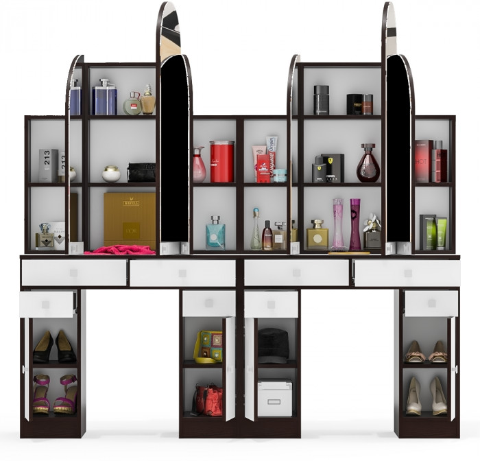 Два туалетных столика Трельяжа МД №2, цвет венге/белый шагрень, ШхГхВ 180х31х178 см. (Трельяж (Туалетный столик № 2))