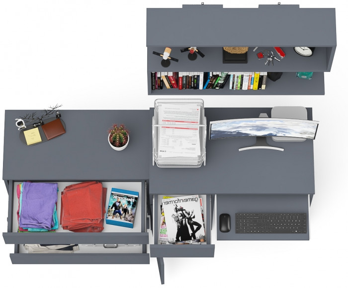 Мори Стол компьютерный МС-1 левый + Комод МК800.1 + Полка 900, цвет графит, ШхГхВ 170,4х50х209,6 см., НЕ универсальная сборка