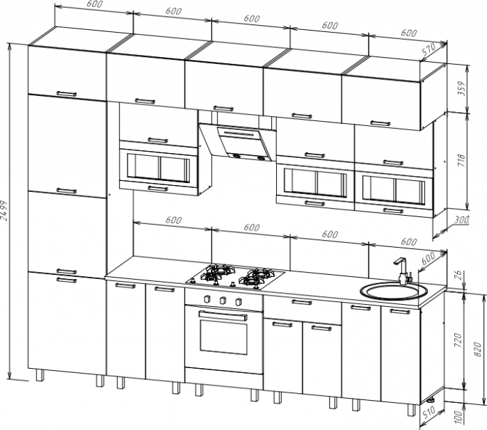 Кухня Техно 3,0/1080м Компоновка №2, Крафт золотой/Кашемир