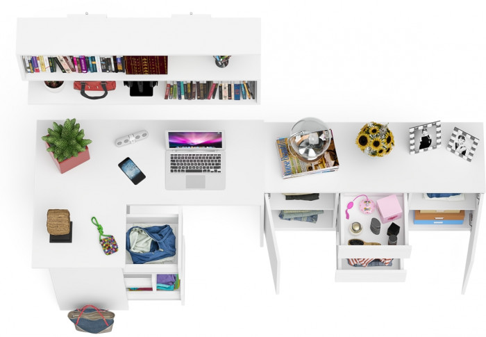 Мори компьютерный стол МС-16 левый + Комод МК1200.3 + Полка 1200, белый