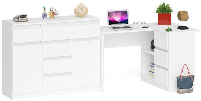 Мори компьютерный стол МС-16 правый + Комод МК1200.4, белый