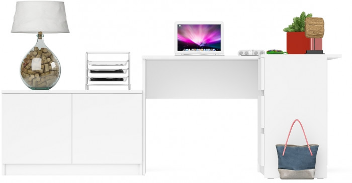 Мори компьютерный стол МС-16 правый + Тумба МА900.1, белый