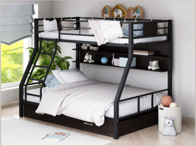 Двухъярусная кровать Гранада-1ПЯ, черная (Дуб Айленд, Слоновая кость)