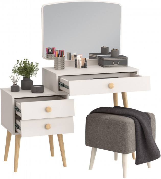 Афина Спальня 4-25901М1к.с. Трюмо + Банкетка 6-5133ТКВсерый Куби, цвет кашемир серый/ткань серая, ШхГхВ 105х38,6х129 + 41х41х45 см., универс. сб.