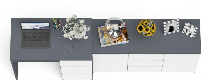 Мори Стол компьютерный МС-6 правый + Комод МК1200.3, цвет графит/белый, ШхГхВ 210,4х50х76,6 см., выдвижные ящики справа, НЕ универсальная сборка