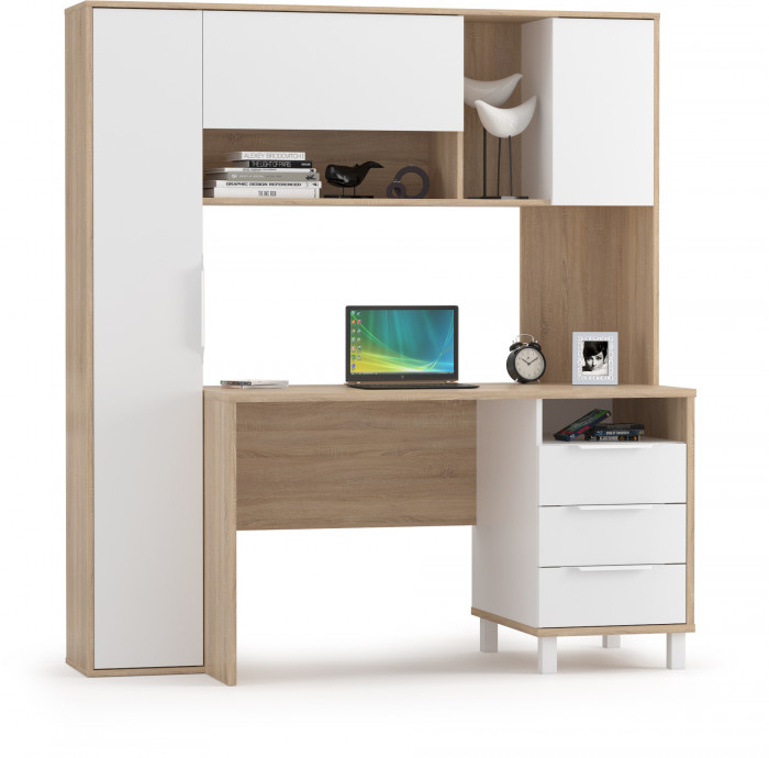 Стол компьютерный Комфорт 12.95N, цвет дуб сонома/белый, ШхГхВ 162х60,3х180 см., НЕ универсальная сборка (Стол рабочий)