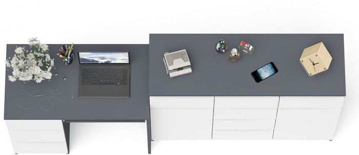 Мори Стол компьютерный МС-6 левый + Комод МК1200.4, цвет графит/белый, ШхГхВ 210,4х50х94 см., выдвижные ящики слева, НЕ универсальная сборка