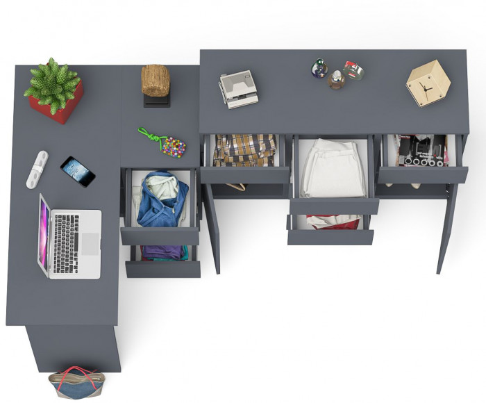 Мори компьютерный стол МС-16 правый + Комод МК1200.4, графит