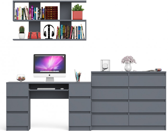 Мори компьютерный стол МС-2 + Комод МК1200.8 + Полка 1200, графит