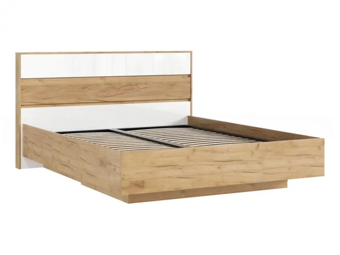 Кровать парящая 160 с ортопедом металл с подсветкой, белый глянец холодный/дуб крафт