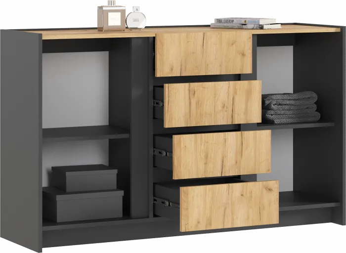 Остин Комод 1400 (2 двери 4 ящика) (Дуб крафт, Графит)