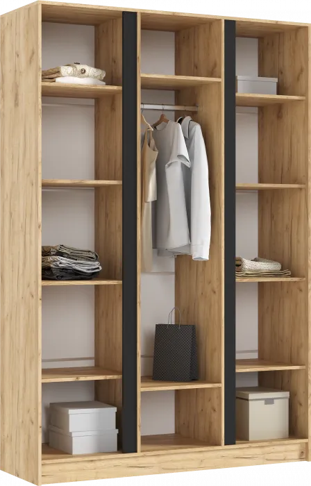 Келвин Шкаф 3-х створчатый 1500, Графит, Дуб Крафт