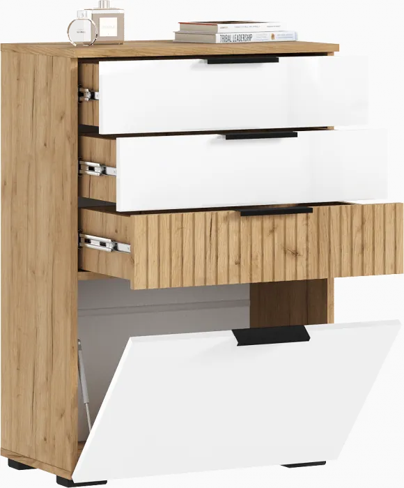 Комод 600 (Белый глянец, Дуб Крафт Золотой)