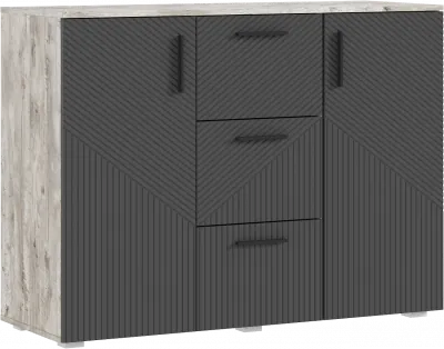 Сильвия Комод (3 ящика/2 двери) 1200, Браш Графит/Дуб Юкон