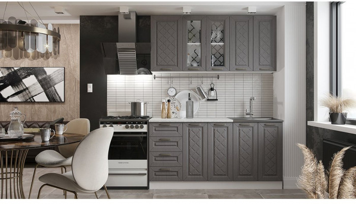 Кухня МДФ Агава 1600, Акация белая/Аква