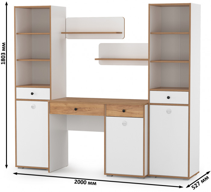 Вуди Компоновка № 09, цвет белый премиум/дуб крафт золотой, ШхГхВ 200х52,7х180,3 см., универсальная сборка