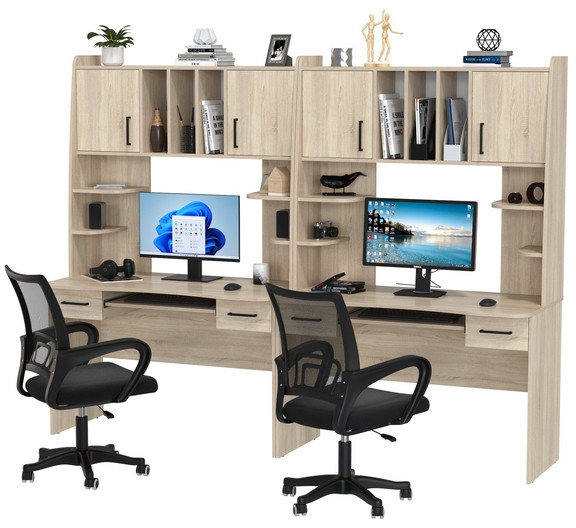 Два стола рабочих 6-0604 Бета + два кресла 103 чёрных, цвет дуб сонома, ШхГхВ 240х60,5х183,5 см.