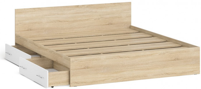 Мори Кровать с ящиками 1800, цвет дуб сонома/белый, ШхГхВ 183,5х203,5х70 см., сп.м. 1800х2000 мм., без матраса, основание есть