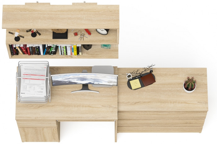 Мори Стол компьютерный МС-1 левый + Комод МК800.1 + Полка 900, цвет дуб сонома, ШхГхВ 170,4х50х209,6 см., НЕ универсальная сборка