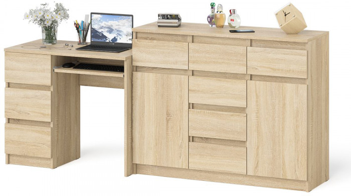 Мори Стол компьютерный МС-6 левый + Комод МК1200.4, цвет дуб сонома, ШхГхВ 210,4х50х94 см., выдвижные ящики слева, НЕ универсальная сборка