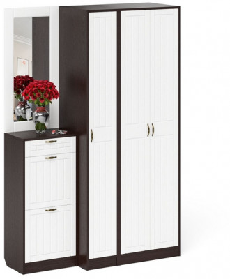 Прихожая П-6 Компоновка № 49, цвет венге/фасады МДФ белое дерево фрезеровка прованс, ШхГхВ 140х50х210 см., универсальная сборка