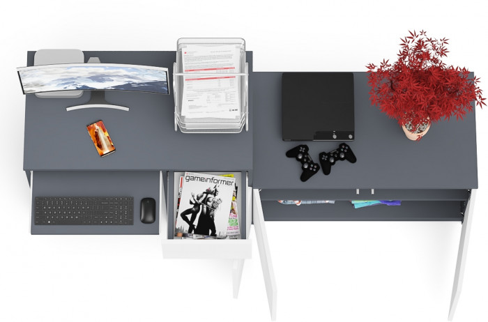 Мори компьютерный стол МС-1 правый + Тумба МА900.1, графит/белый